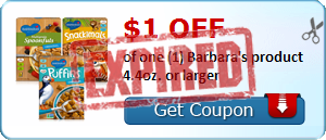 $1.00 off of one (1) Barbara's product 4.4oz. or larger