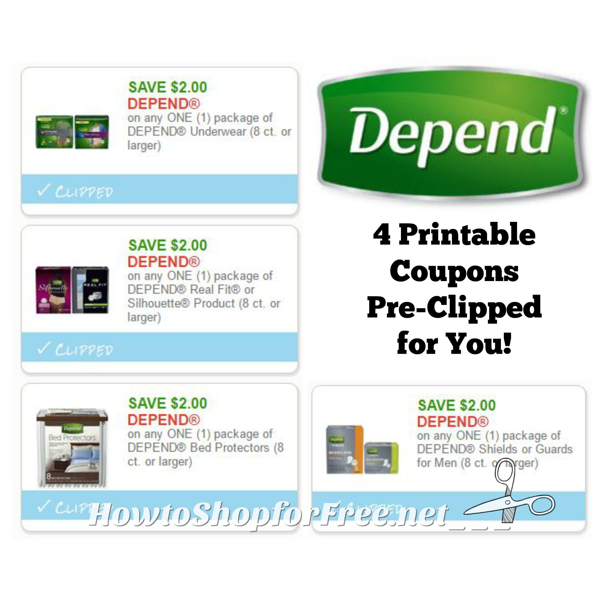 New Printable Coupons Four Depend Coupons Pre Clipped For You How To Shop For Free With Kathy Spencer